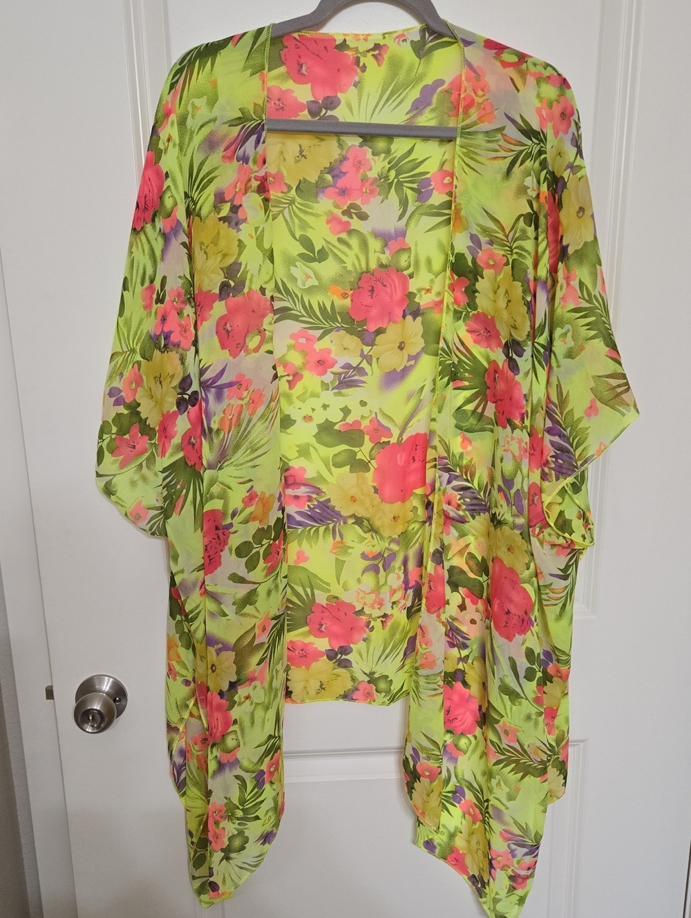 Floral Sheer Kimono Cover-Up in Lime Green